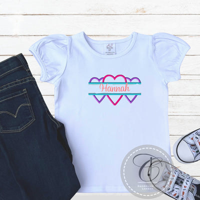 Girls Valentines' T-Shirt Hearts Personalised Embroidered.